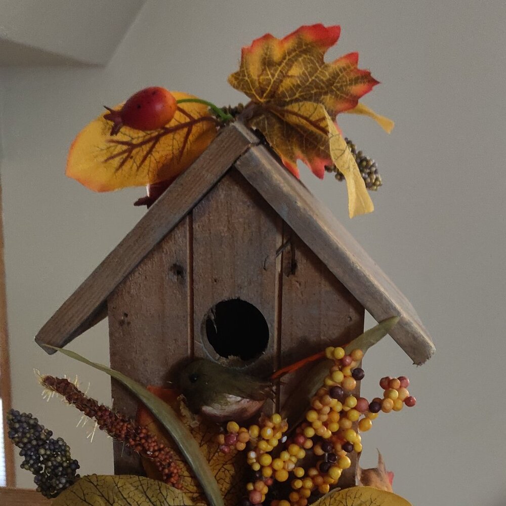 Wooden Autumn Birdhouse Decoration Lightweight 9" Height x 5.5" Width x 4" Depth